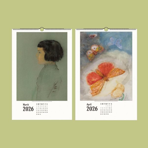 2026 calendar with paintings for March, April.