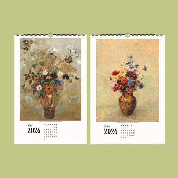 2026 calendar with floral paintings for May and June.