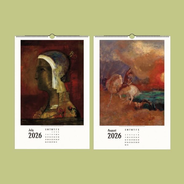 2026 art calendar showing July and August paintings
