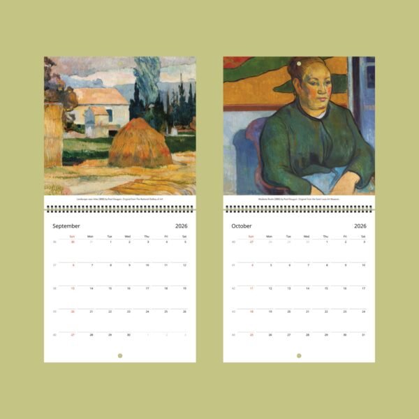 2026 calendar with Gauguin paintings for September, October.