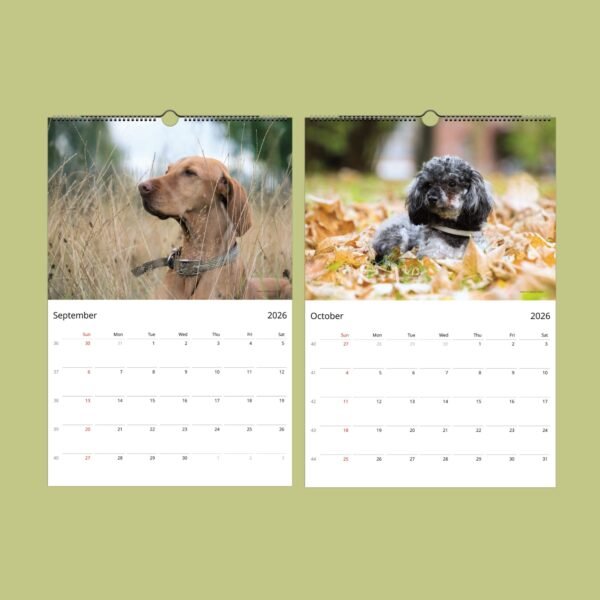 2026 calendar with dogs for September and October