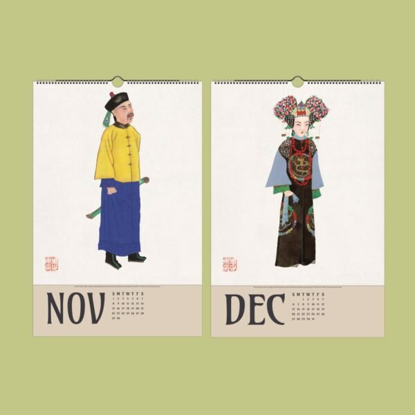 Illustrated calendar pages for November and December.