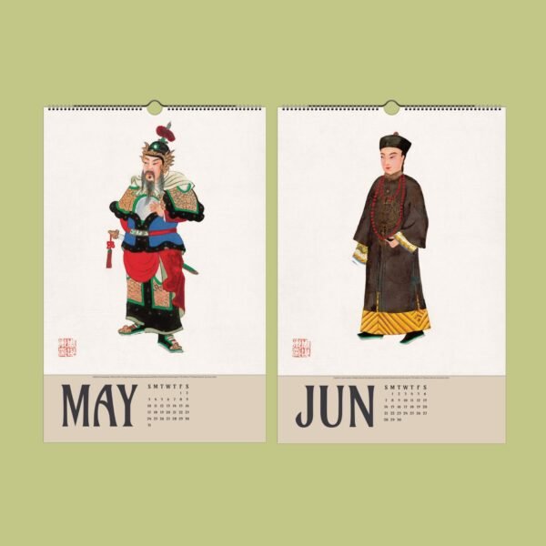 Traditional attire on May and June calendar pages.