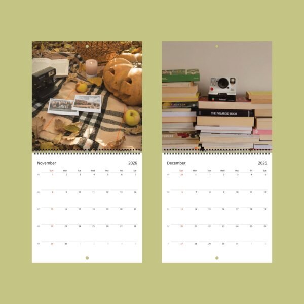November and December 2026 calendar pages with autumn decor