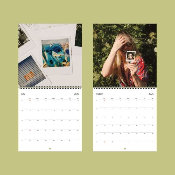 Photo calendar for July and August 2026.