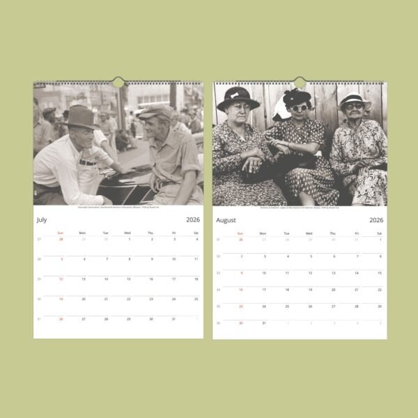 Vintage calendar pages for July and August 2026.