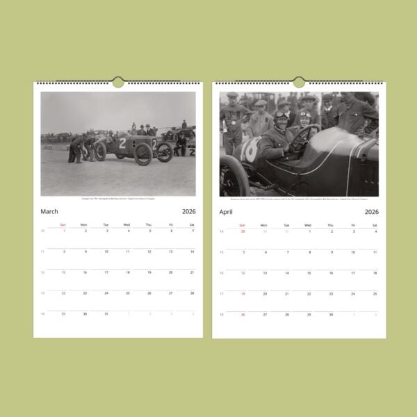 Vintage car race calendar, March and April 2026.