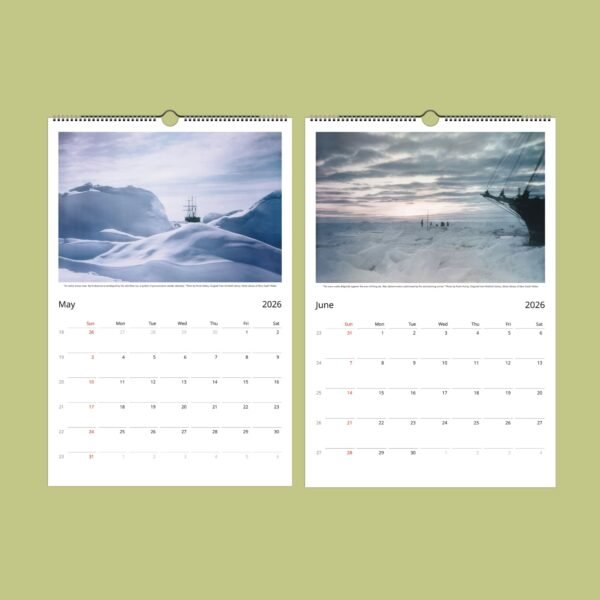 2026 calendar pages for May and June with scenic photos.