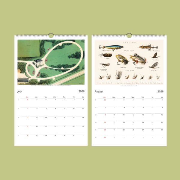 July and August 2026 calendar pages with illustrations