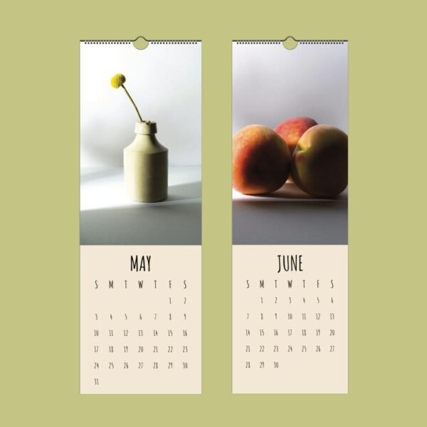 Calendar pages for May and June with art.