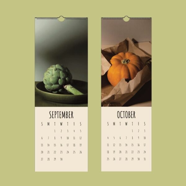 Calendar with artichoke and pumpkin images