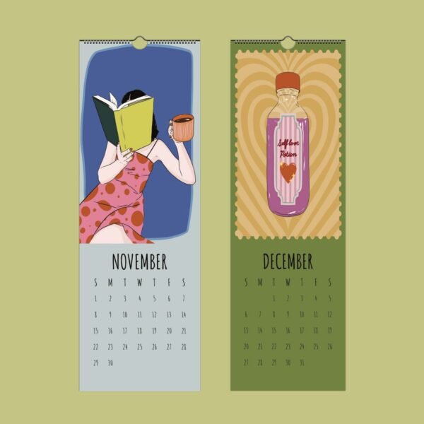 Illustrated November and December calendar pages