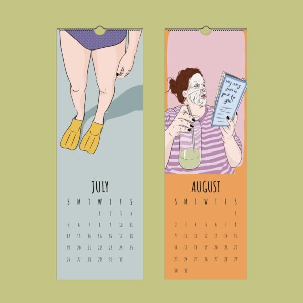 Illustrated calendar for July and August.