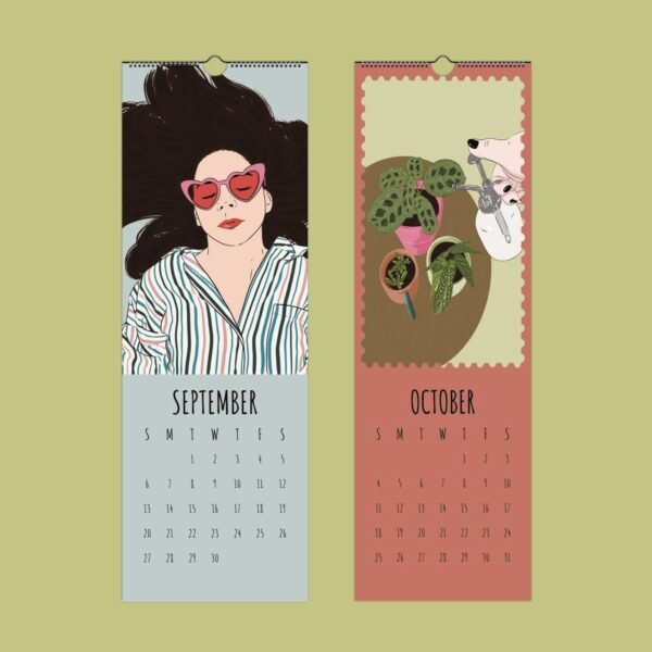 September and October illustrated calendar pages