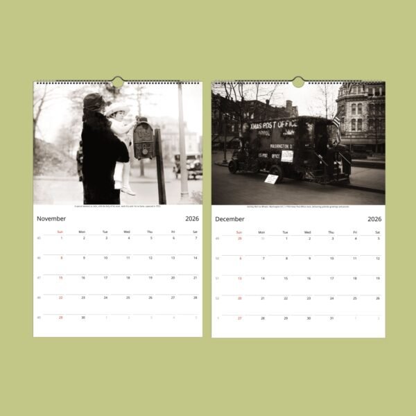 Vintage 2026 calendar with November and December pages.
