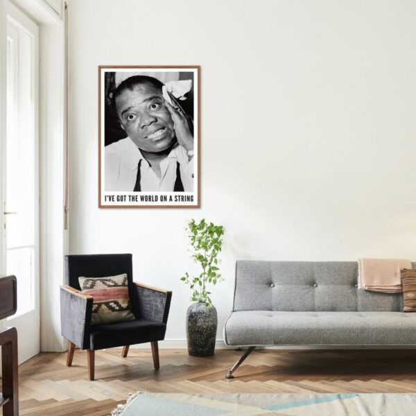 Stylish living room with musician's framed photo.