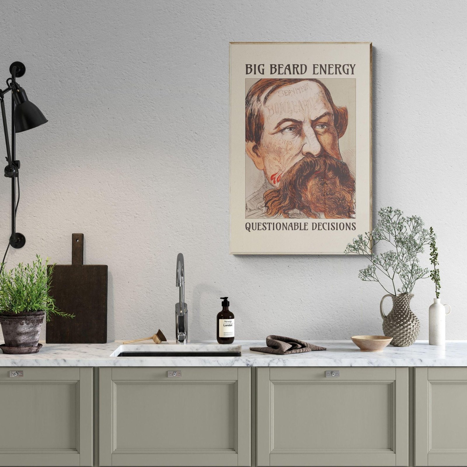 Satirical Artwork, Dark Academia Art: “Big Beard Energy – Questionable Decisions” – Phrenology Head Print - Image 7