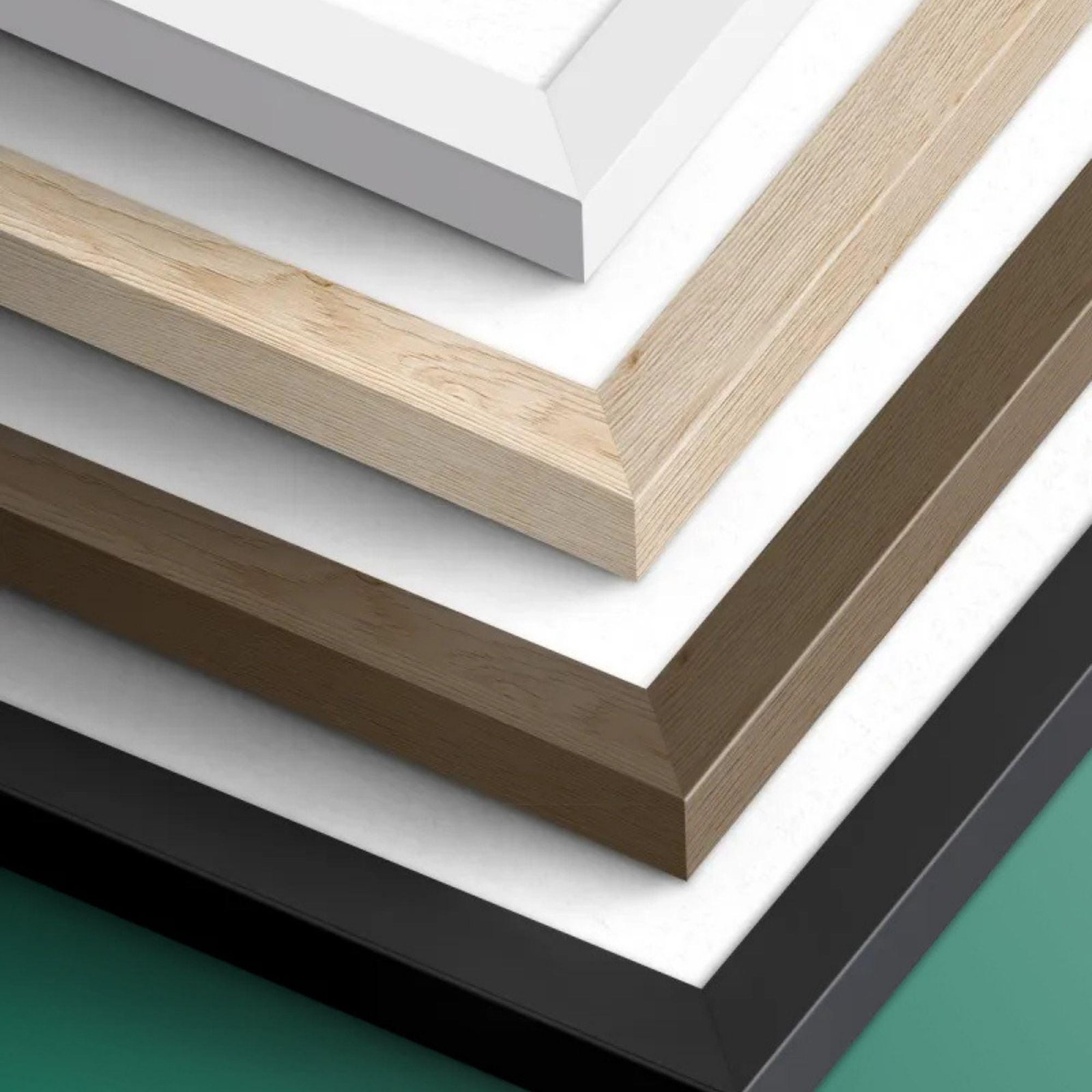 Stacked picture frames in various finishes