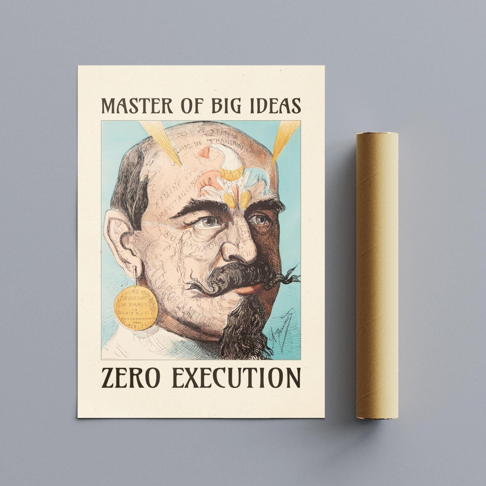 Satirical Artwork, Dark Academia Art: “Master of Big Ideas – Zero Execution” – Phrenology Head Print - Image 10