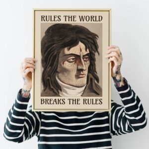 Framed portrait, 'Rules the World, Breaks the Rules'.