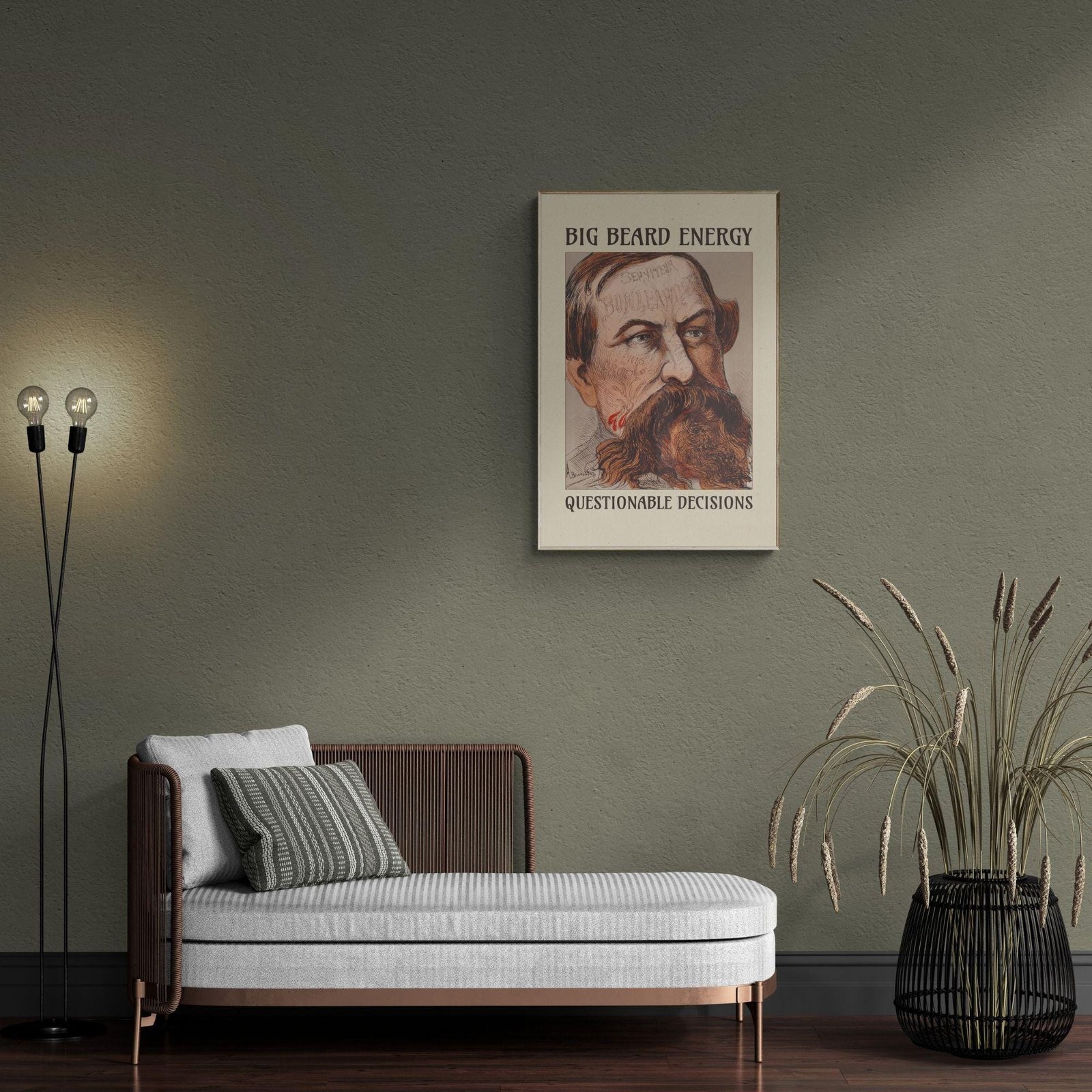 Satirical Artwork, Dark Academia Art: “Big Beard Energy – Questionable Decisions” – Phrenology Head Print - Image 6