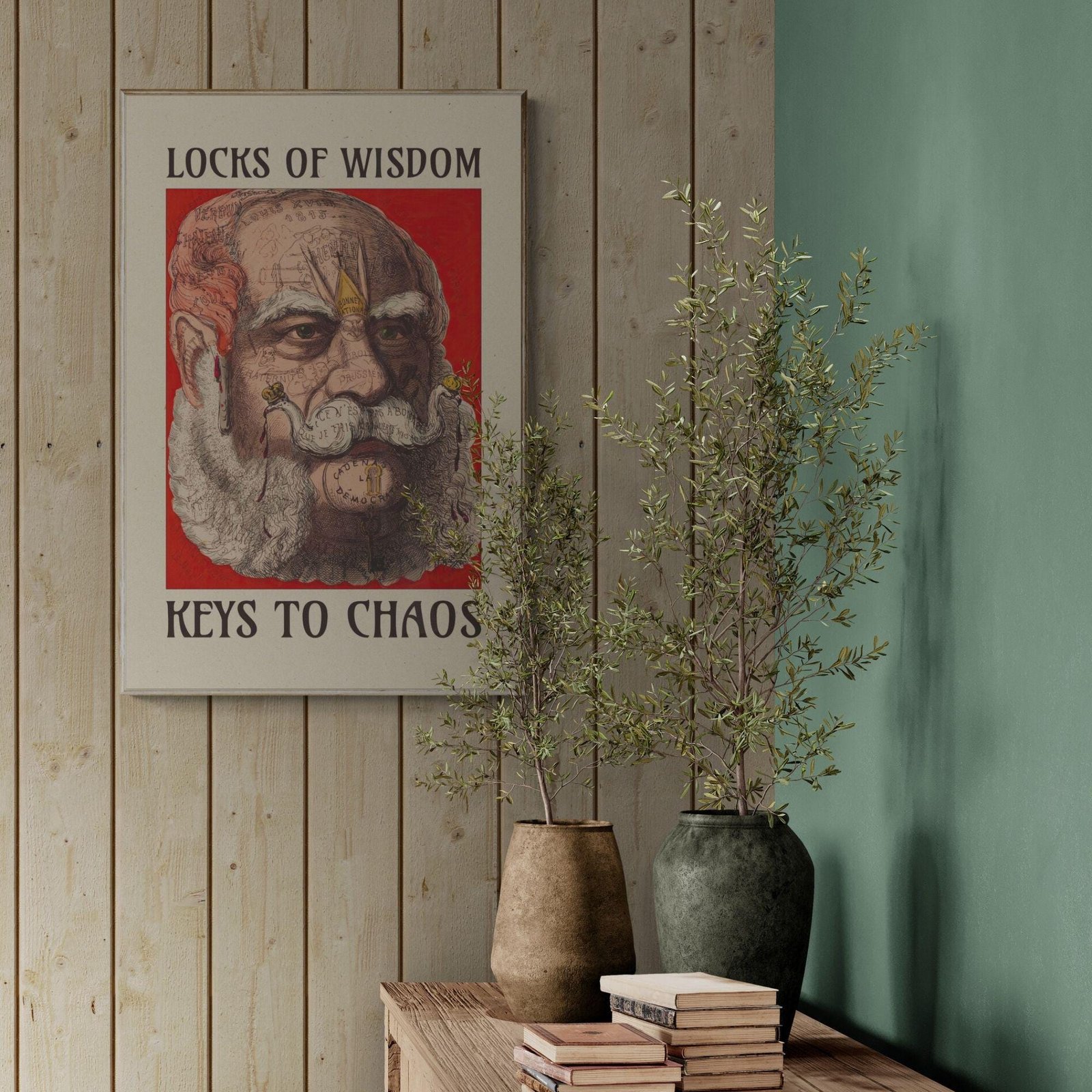 Satirical Artwork, Dark Academia Art: “Locks of Wisdom – Keys to Chaos” – Phrenology Head Print - Image 4