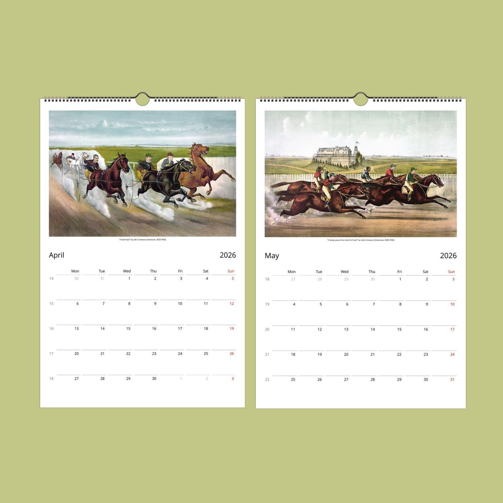 Vintage horse racing April May 2026 calendar