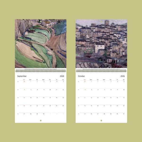 2026 calendar with landscape paintings September and October