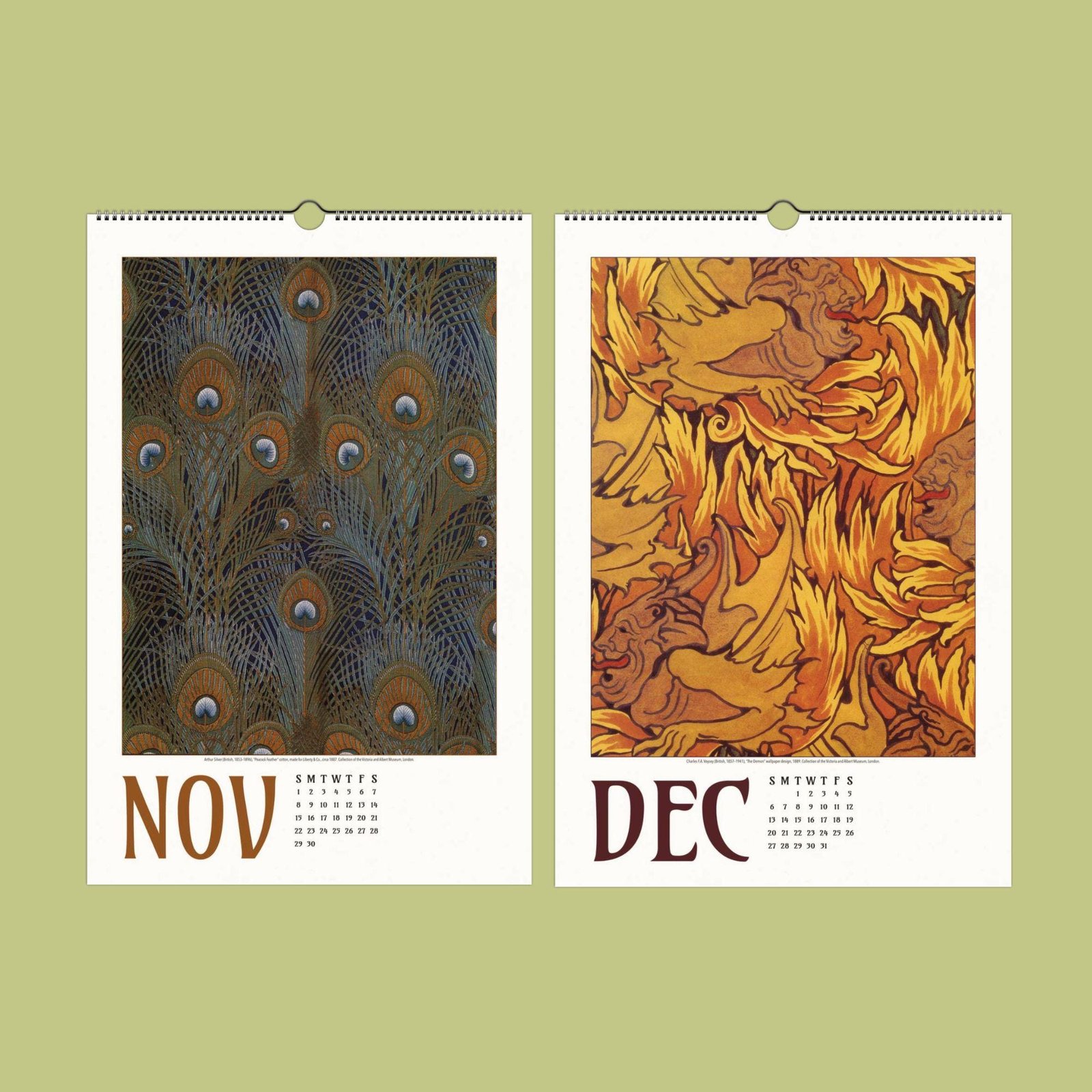 Artistic November and December calendar with decorative patterns.