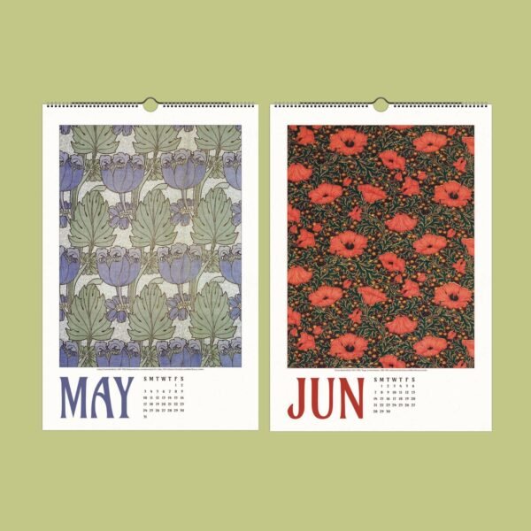 Floral art calendars for May and June.