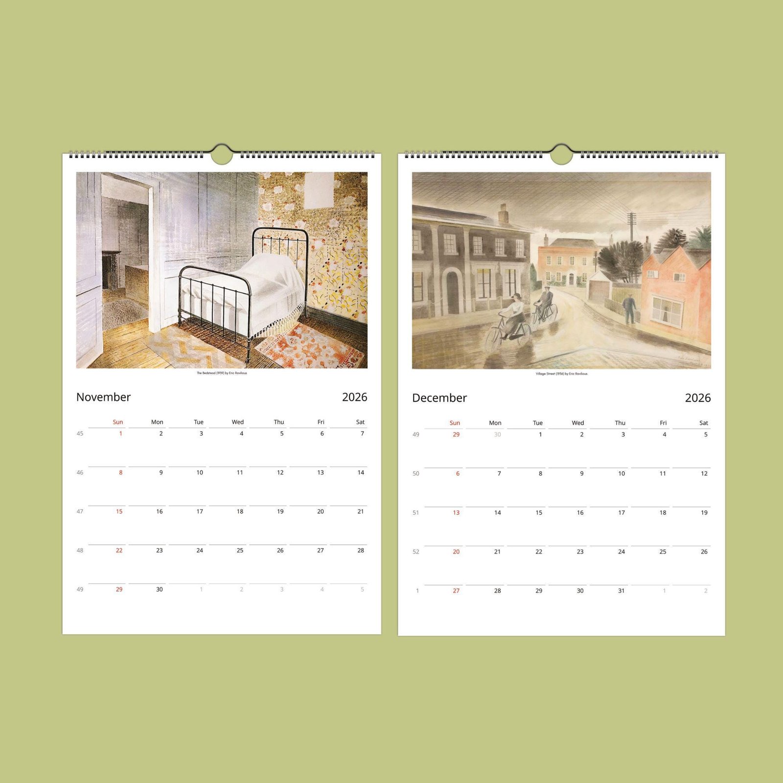 2026 calendar featuring November and December pages.