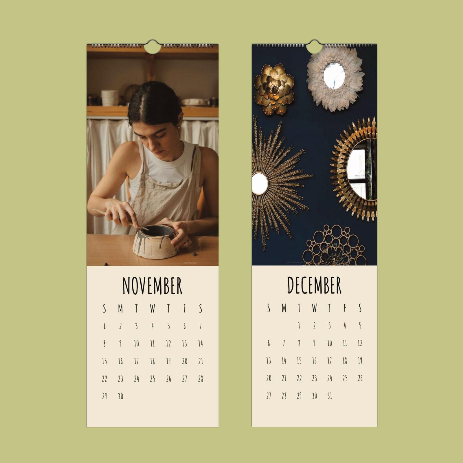 Handcrafting ceramics, November and December calendar pages