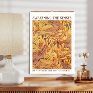2026 calendar with abstract fiery design