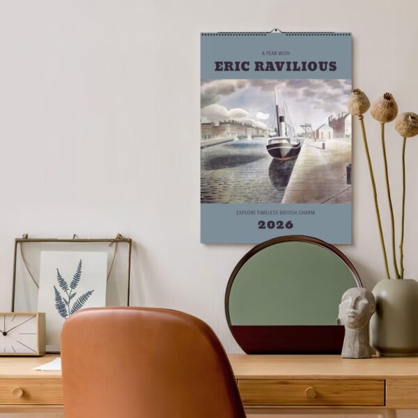 2026 Eric Ravilious calendar on home office wall.