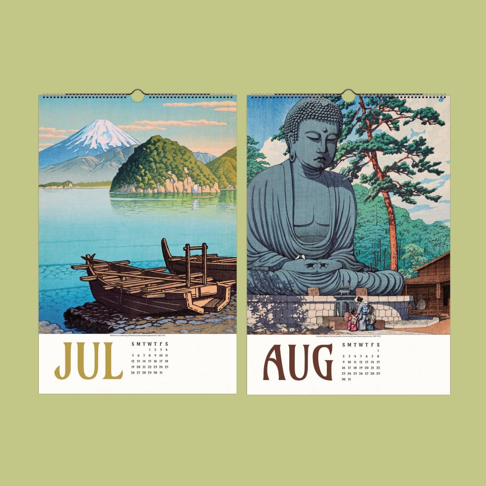 Japanese-inspired calendar pages for July and August