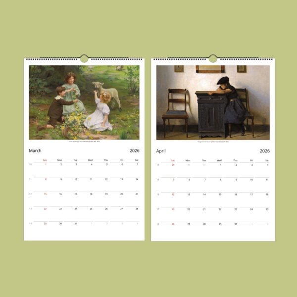 2026 calendar with March and April pages displayed.