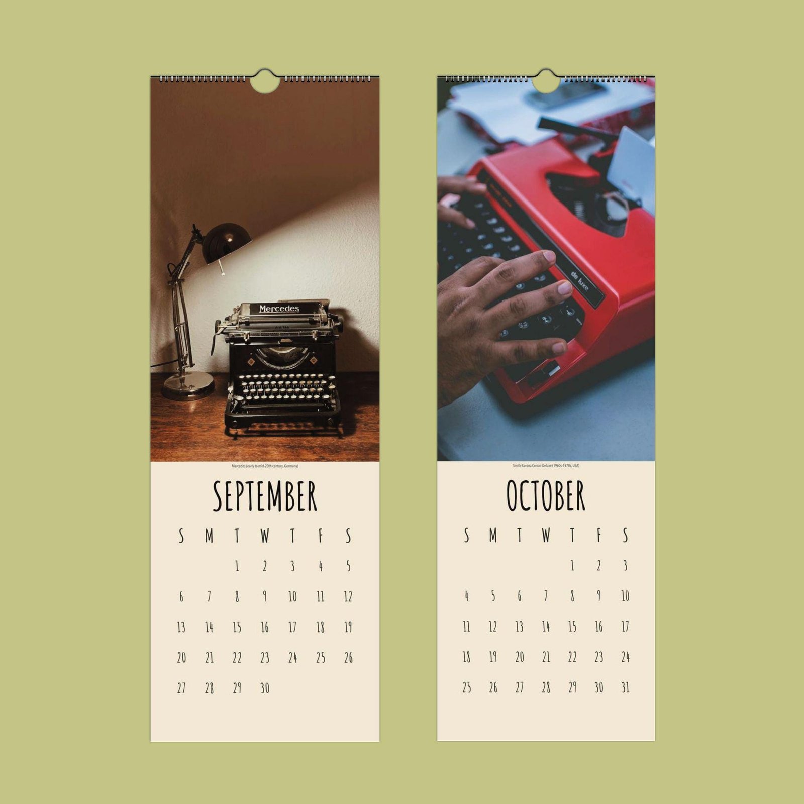 Retro typewriter calendar for September and October.