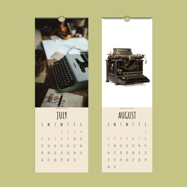 Vintage typewriter calendar for July and August