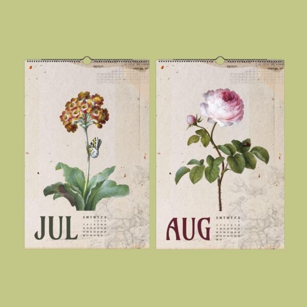 July and August floral calendar pages