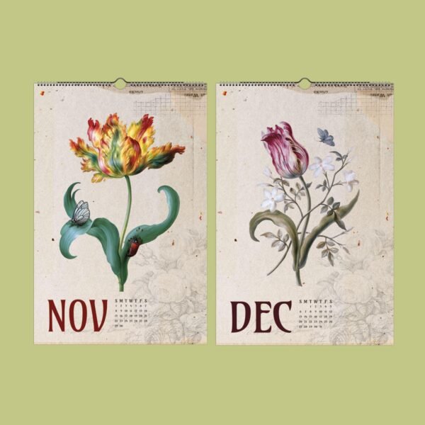 Floral calendar pages for November and December.