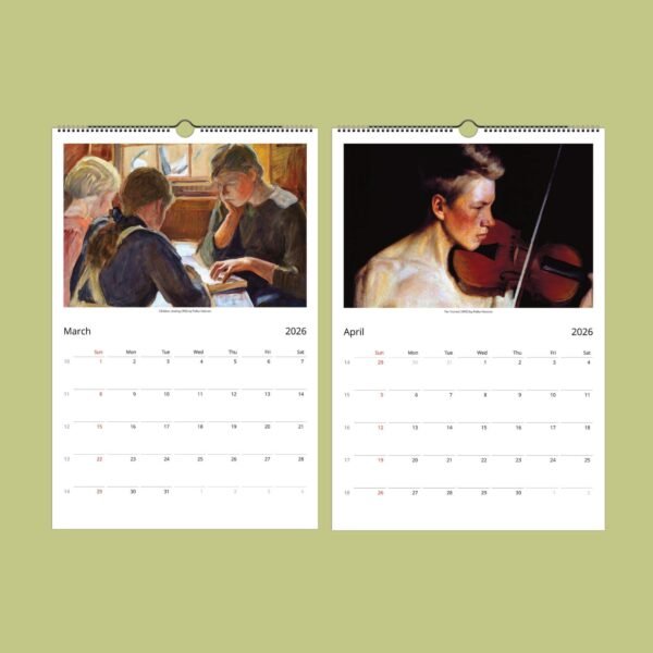 March and April 2026 calendar pages with art.