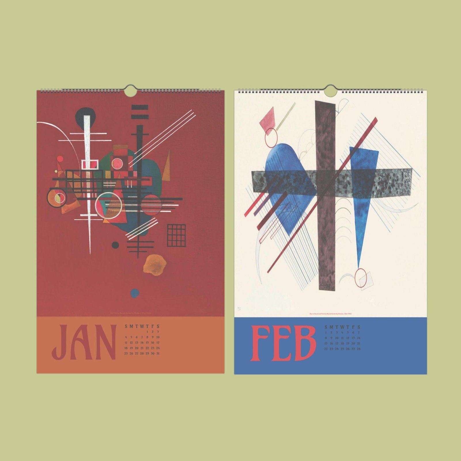 Abstract calendar art for January and February.