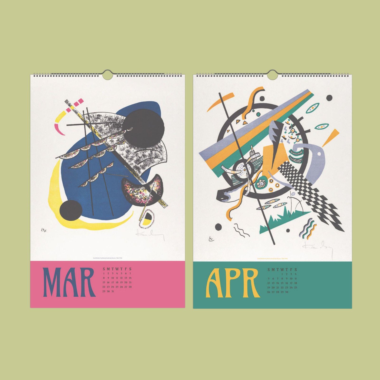 Abstract calendar art for March and April