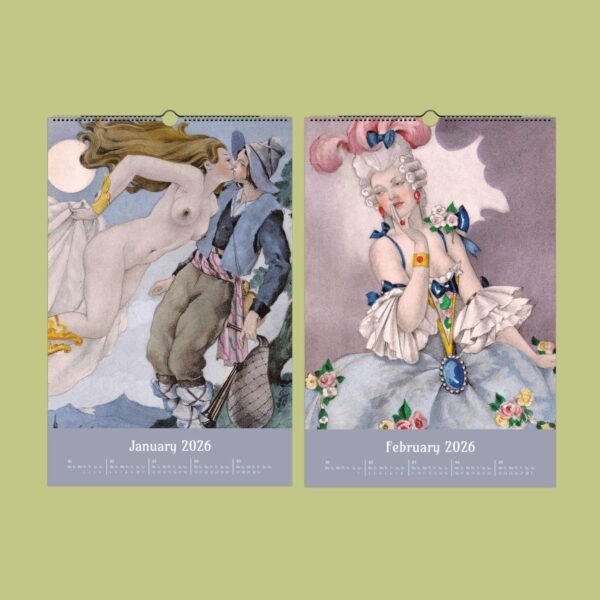 Illustrated calendar pages for January and February 2026.