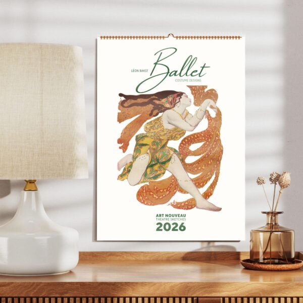 Léon Bakst Ballet art calendar 2026 on table.