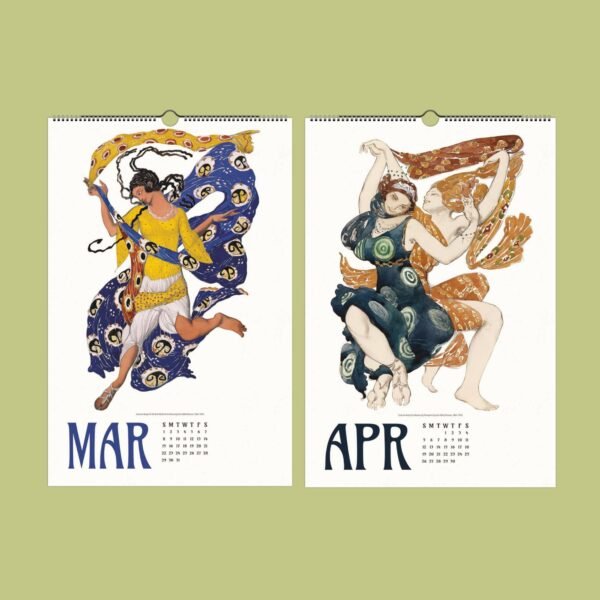 Art Deco calendar art for March and April.
