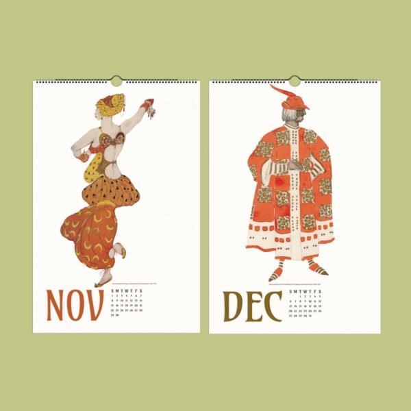 Vintage November and December calendar illustrations.