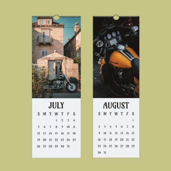 Motorcycle calendar for July and August.