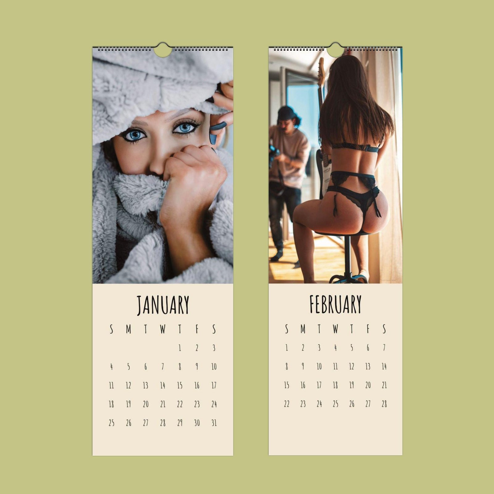 January and February calendar pages featuring women