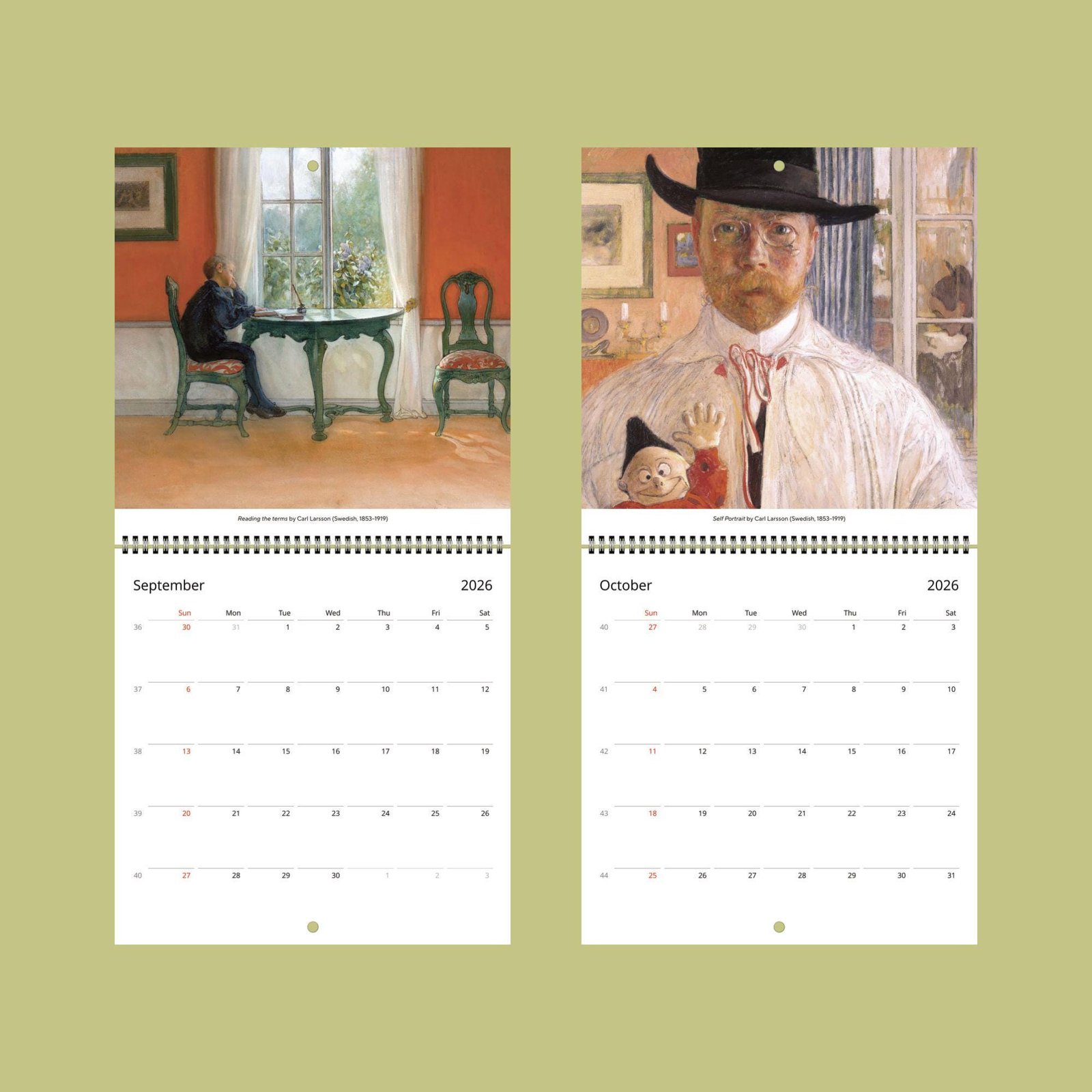 2026 calendar with paintings by Carl Larsson.